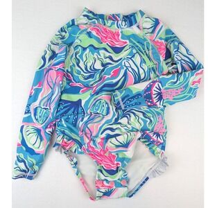 Tommy Bahama Kids 3T Rash Guard One Piece Swimsuit Blue Pink Jellyfish Print